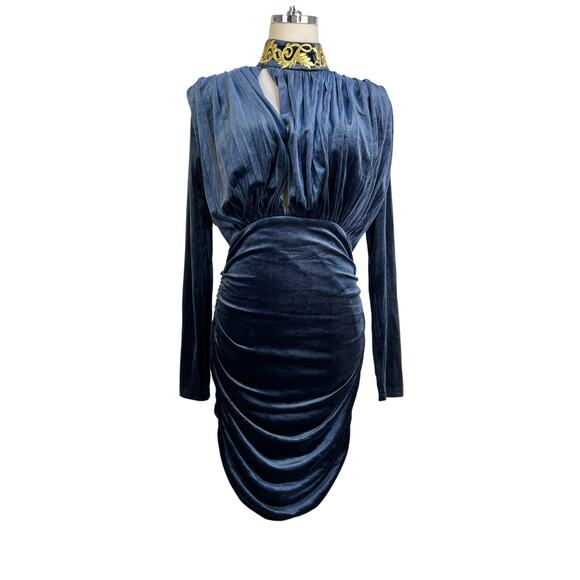 Miss Circle Velvet Mini Dress Blue - Picture 1 of 10